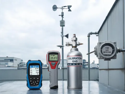 Gas monitoring instrument near industrial calibration kit