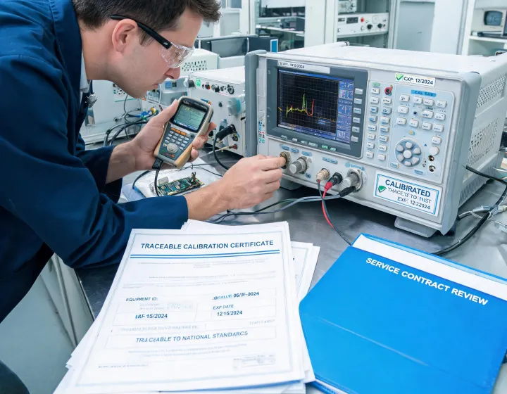 Calibration service engineer at RF lab bench